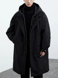 Men Autumn Hooded Trench Coat Button Zip Casual Windbreaker Overcoat