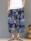 Men's Ethnic Style Contrast Color Print Beach Capri Pants