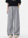 Mens Elastic Waist Striped Baggy Wide Leg Streetwear Pants