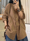 Casual Cotton Long Sleeve V-Neck Shirts for Women