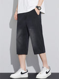 Men's Casual Elastic Waist Thin Ice Silk Cropped Short Denim Pants