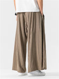 Men's Retro Cotton Linen Stripe Wide Leg Straight Pants