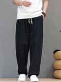 Mens Baggy Cotton Linen Loose Fit Elastic Waist Beach Pants