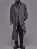 Japanese Style Retro Asymmetric Lapel  Solid Color Long Shirts for Men