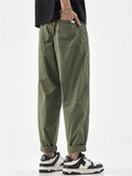 Men Japanese Style Drawstring Relaxed Fit Straight Leg Trousers