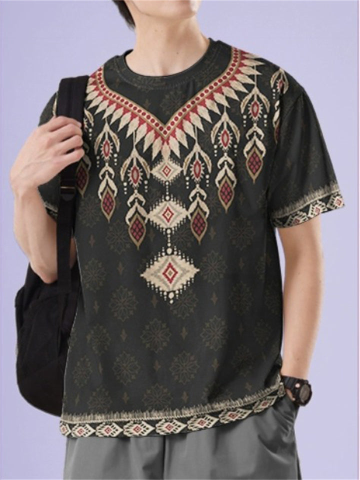 Men's Summer Boho Ethnic Style Printed Quick-Dry Short Sleeve Shirts
