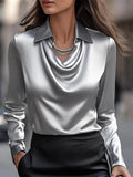 Women's Elegant Lapel Collar Long Sleeve Satin Blouses