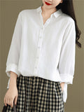 Women's Comfy Solid Color Loose Button Up Long Sleeve Shirt