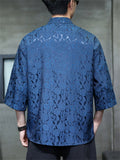 Men's Summer Cool Roses Jacquard Frog Button 3/4 Sleeve Tangsuit Shirts