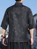Men's Chinese-style Stand Collar Half Sleeve Bamboo Jacquard Shirt
