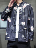 Men's Autumn Peaches Print Stand Collar Tangsuit Cardigan Jackets