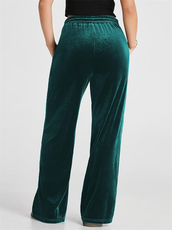 Women's Solid Color Velvet Drape Wide Leg Drawstring Pants