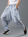 Loose Leaf Print Elastic Waist Kung Fu Tai Chi Pants for Men