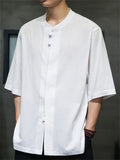 Summer Men's Linen Solid Color Half Sleeve Shirts