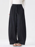 Mens Vintage Breathable Cotton Linen Wide Leg Baggy Loose Pants