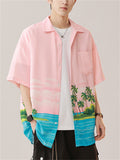 Men's Holiday Style Coconut Tree Print Short Sleeve Beach Shirt