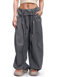 Women's Trendy Summer Solid Color Ruffled Waist  Wide Leg Pants
