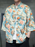 Men's Summer Cool Chinese Style Printed Stand Collar Half Sleeve TangSuit Shirt