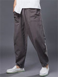 Ramie Loose Front Pockets Elastic Waist Harem Pant  for Men