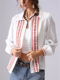 Women's French Style Embroidery Lapel Long Sleeve Shirt