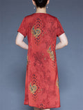 Summer Short Sleeve Casual V-neck Print A-Line Dress for Women