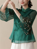 Retro Flower Embroidered Trendy Cheongsam Top for Women
