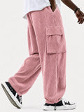 Mens Corduroy Cargo Pants with Multi Pockets and Drawstring Hem