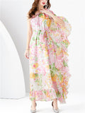 Women's Summer Floral One Shoulder Asymmetric Maxi Dresses