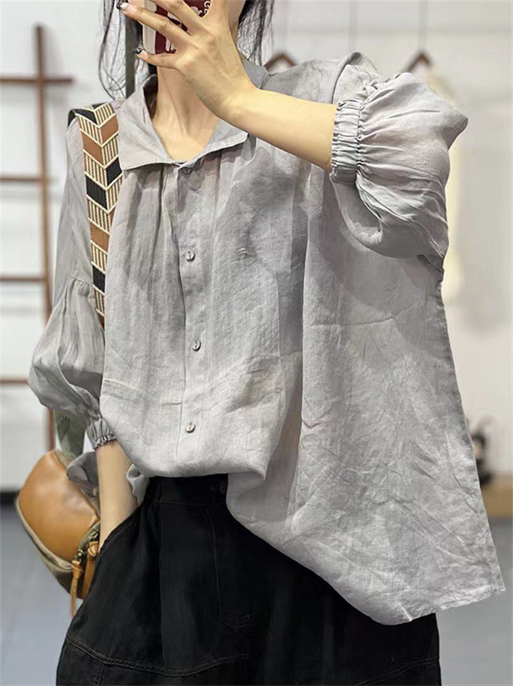 Women's Summer Solid Color Casual Half Sleeve Cardigan Shirts