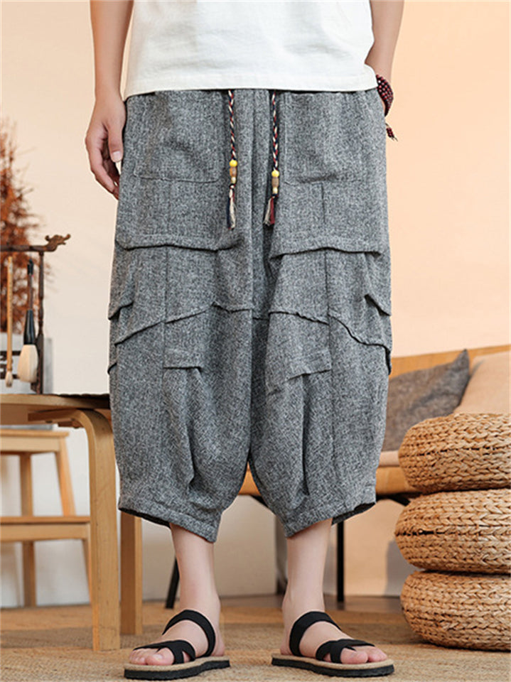 Men's Japanese Style Tiered Baggy Capris Harem Pants
