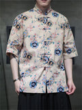 Men's Summer Print Stand Collar Half Sleeve Tang Suit Shirts