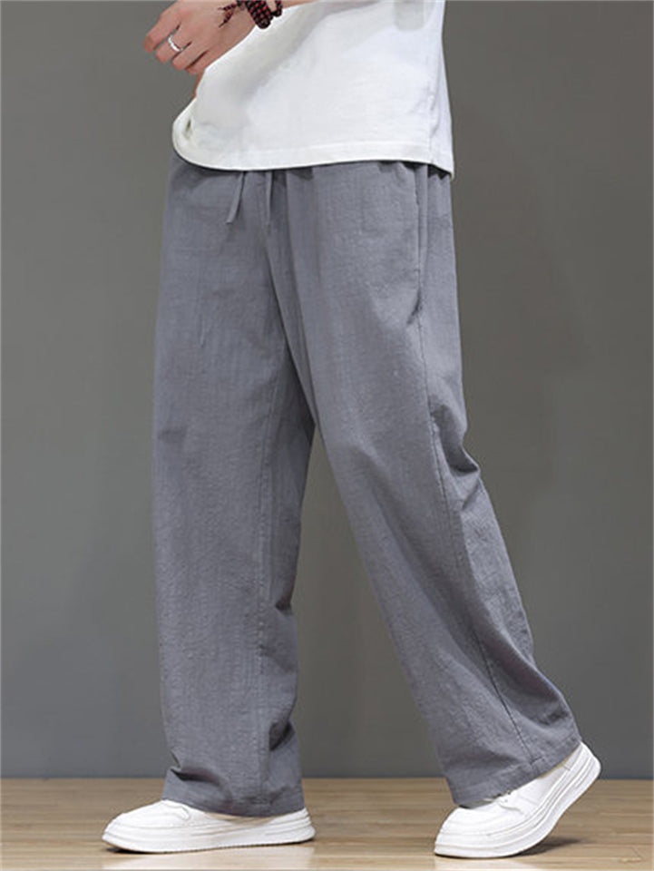 Men's Vintage Drawstring Straight Leg Linen Pants for Summer