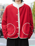‌Men's Autumn Lightweight Contrast Trim Pockets Fleece Jackets