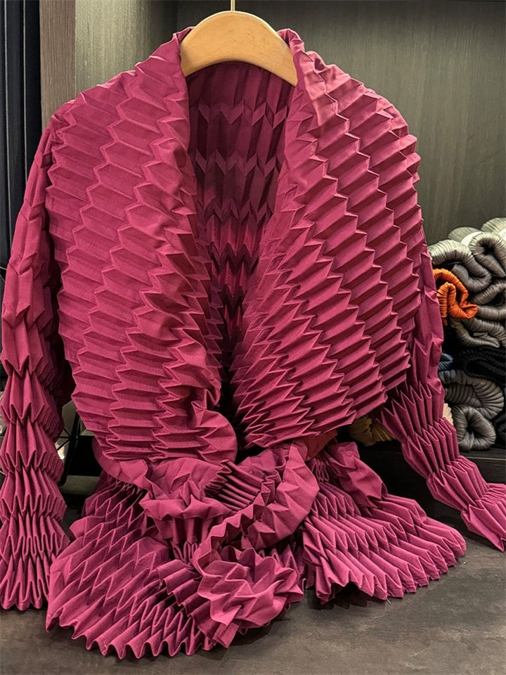Trendy Pleated Texture Design Long Sleeve Cardigan Jacket for Women