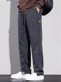 Men's Casual Fitted Elastic Waist Straight Leg Cargo Pants With Patches