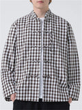 Men's Chinese Style Stand Collar Long Sleeve Linen Plaid Shirt