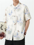 Cool Chinese Style Printed Half Sleeved Linen Shirts for men