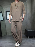 Men's Summer Casual Solid Color Half Sleeve Tang Suit Outfits