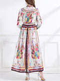 Women's Elegant V Neck Long Sleeve Floral Print Dress