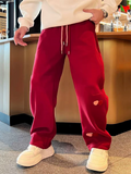 Men's Fleece-Lined Heart Embroidered Regular Fit Sweat Pants