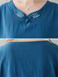 Women's Ethnic Style Peony Embroidery 3/4 Sleeve Linen Shirt