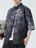 Chinese Style Bamboo Print Short Sleeve Shirts for Men