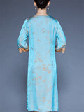 Women's Xiang Yunsha Mountain Print Contrast Trim O-neck 3/4 Sleeve Dress