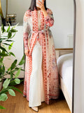 Women's Print Pleated Long Sleeve Cardigan Coat
