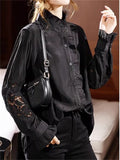 Korean Style Women's Long Sleeve Hollow Embroidery Shirts