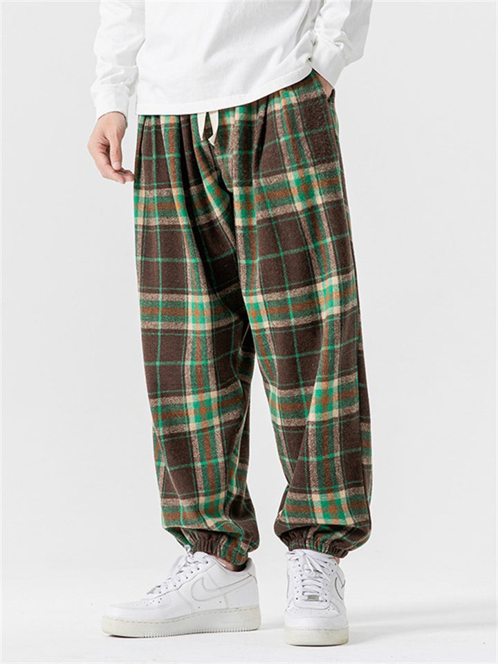 Hongkong Style Warm Woolen Plaid Pants for Winter