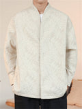 Men Chinese Style Vintage Floral Print Button Up Long Sleeve Shirts