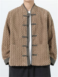 Men's Winter Plush Contrast Color Button Up Long Sleeve TangSuit Jackets