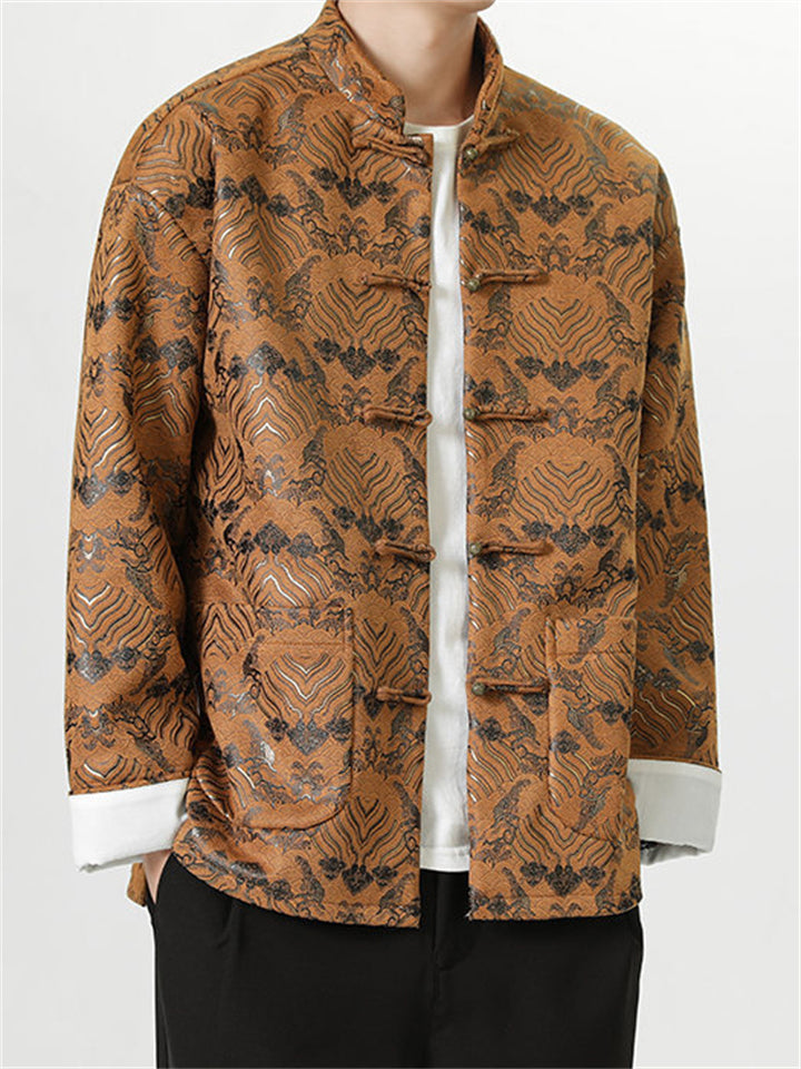 Men's Chinese Style Brocade Jacket with Embroidered Patterns and Frog Buttons