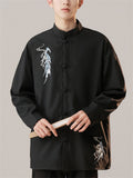 Oriental Style Men's Stand Collar Embroidered Long Sleeve Shirts